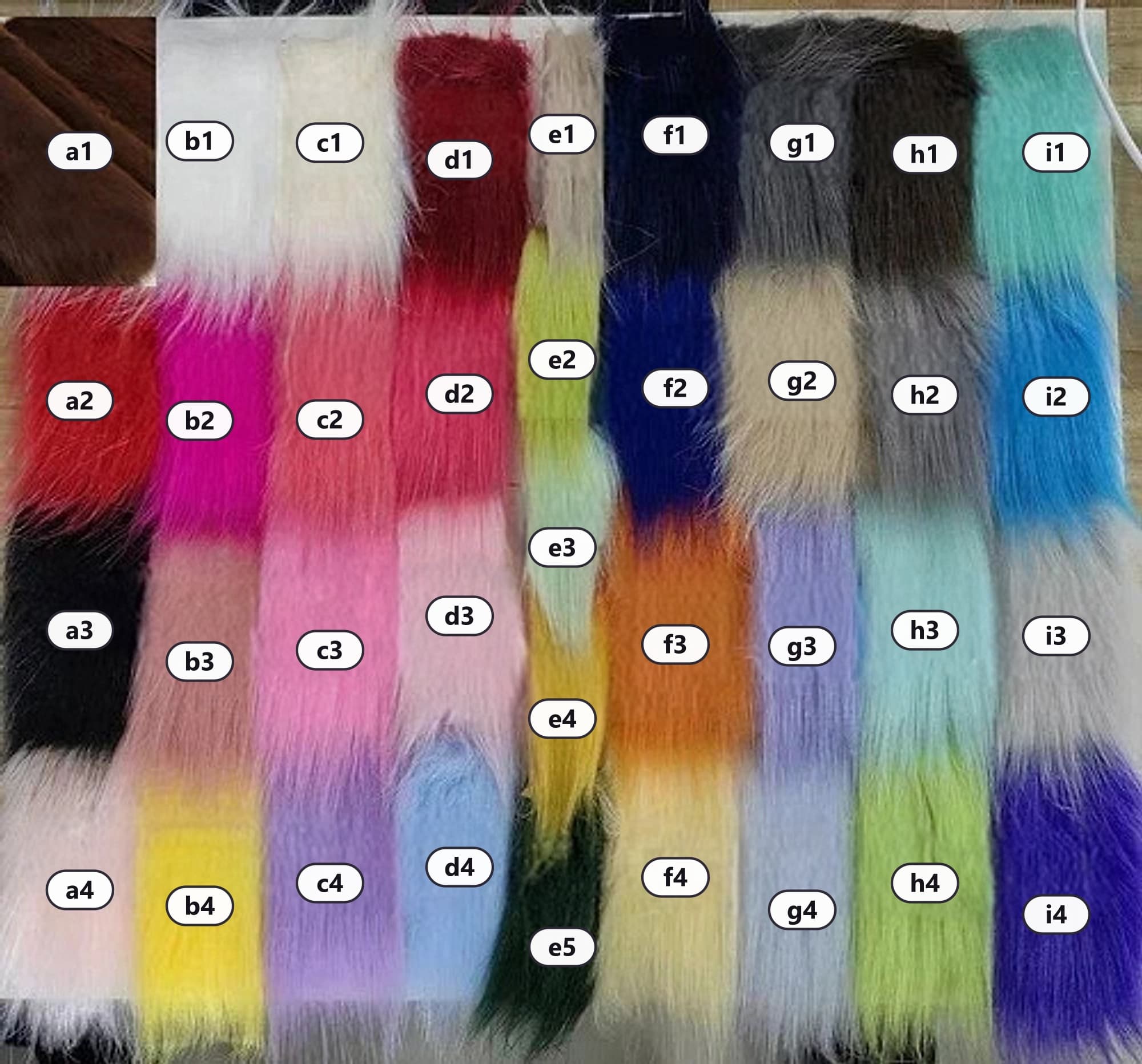 MoonMaw Studios fur color chart, with every swatch labelled by code