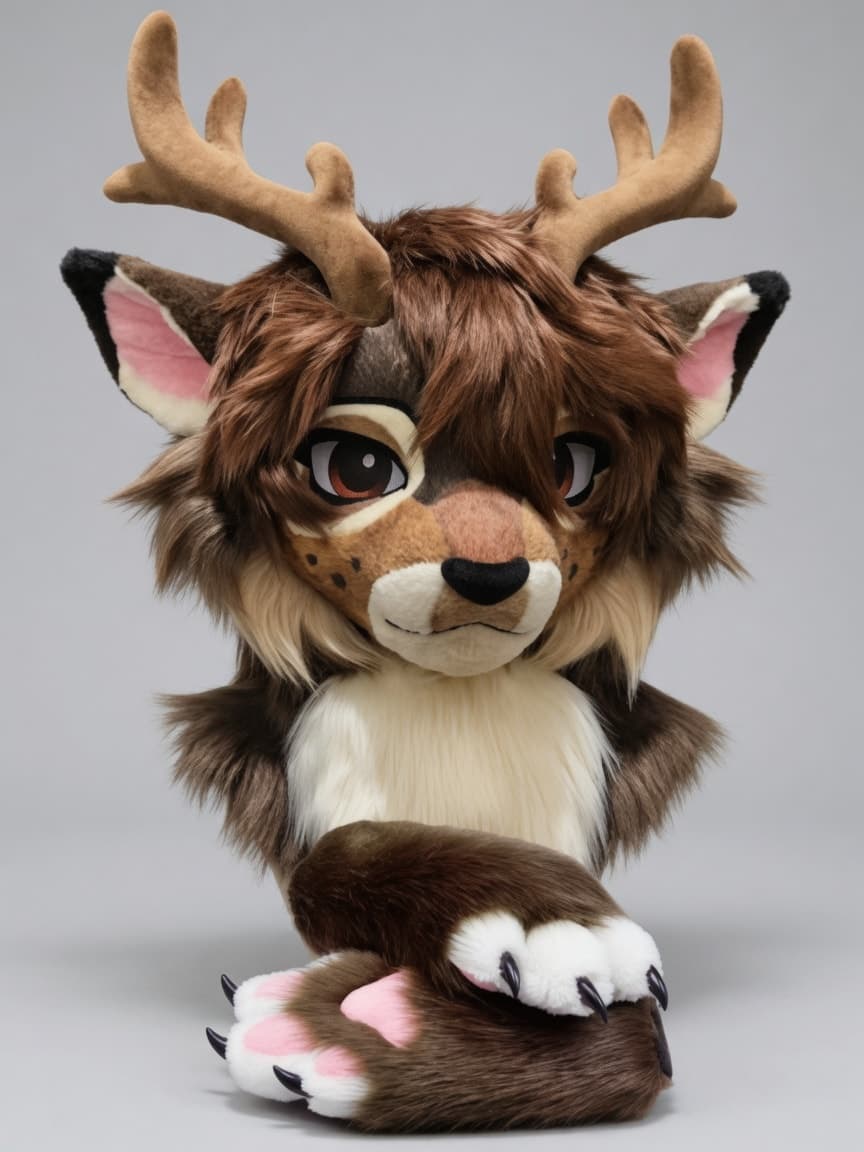 Brown Stag Fursuit Head and Handpaws with Antlers