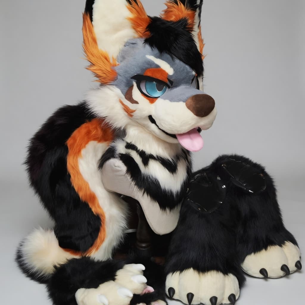 Black Orange and Grey Husky Partial Fursuit with Tail